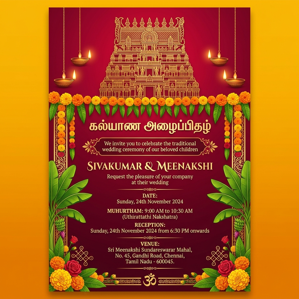 Tamil Temple Wedding Invitation Preview